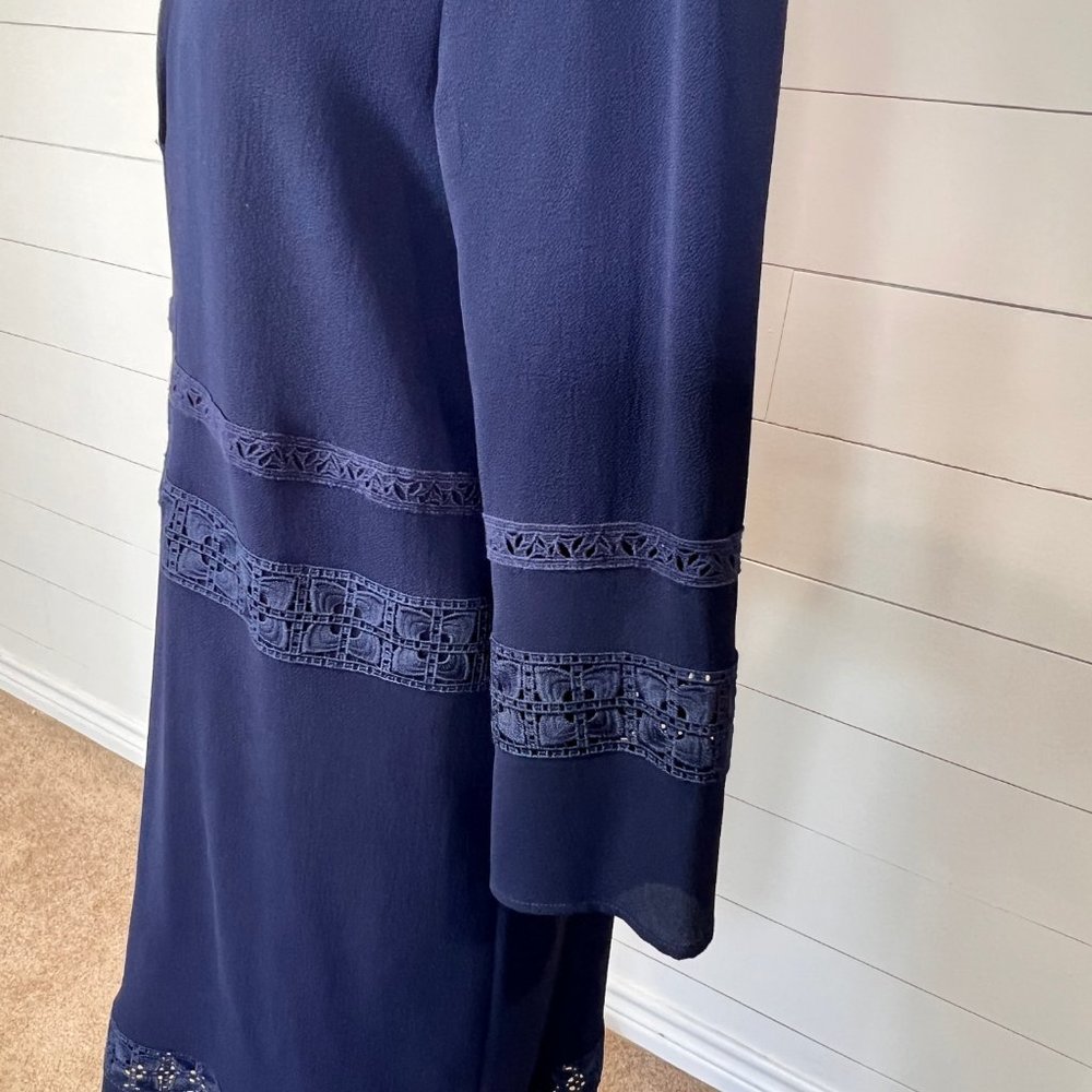 Karl Lagerfeld Eyelet Embellished Navy Blue Midi Sheath Dress Size M - Picture 6 of 12